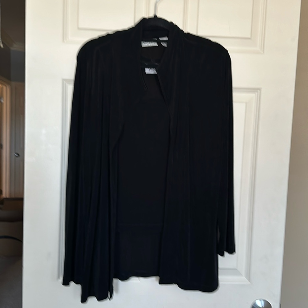 Chico’s Black Matte Jersey twin set. Tank size 1, cardigan size 2.